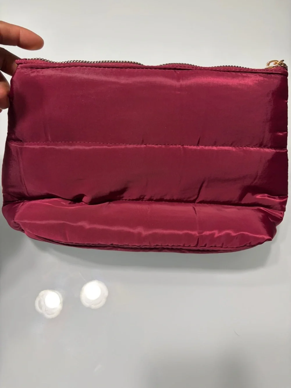 Ted Baker Burgundy Quilted Cosmetic Pouch with Gold Hardware